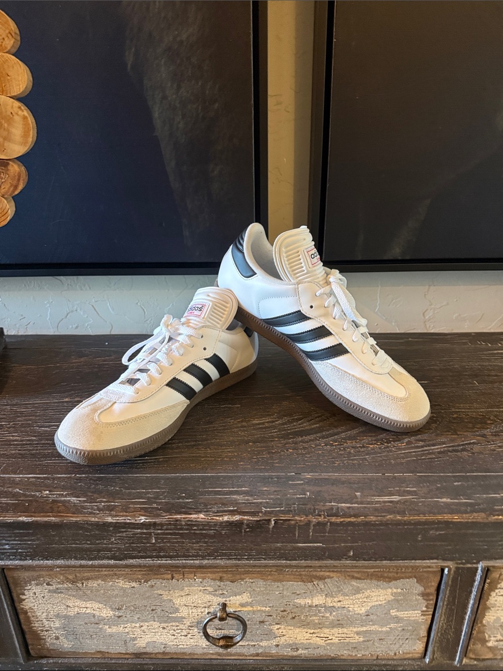 adidas Cream Sneakers with Black Stripes and Gum Sole